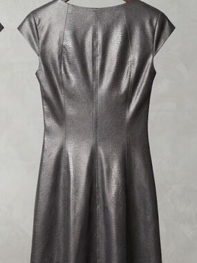 Black vegan leather like snake skin Fit-and-Flare Dress